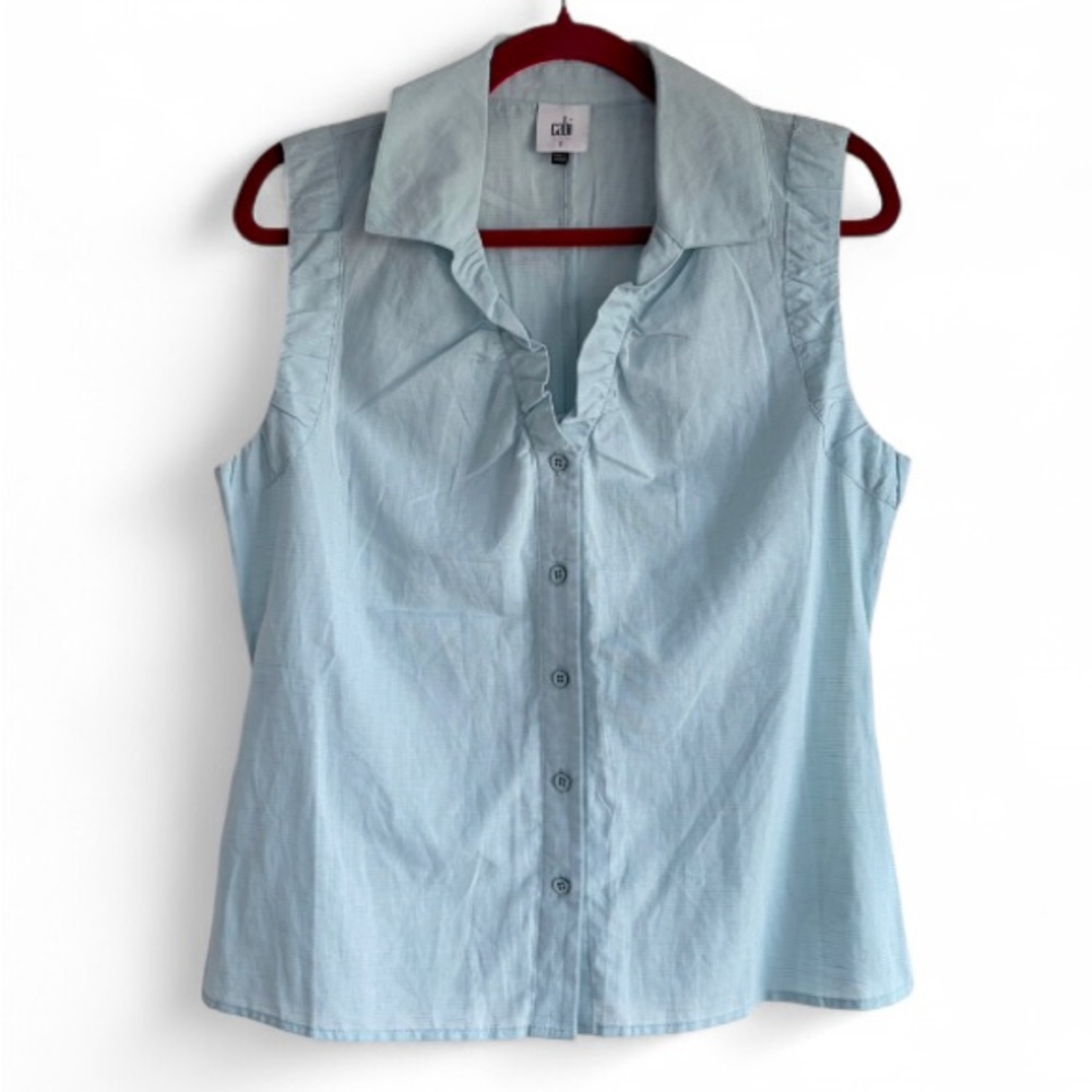 CAbi Light Blue Sleeveless Button-Down Shirt
